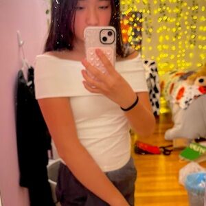 Aerie Off-Shoulder White Tank Top